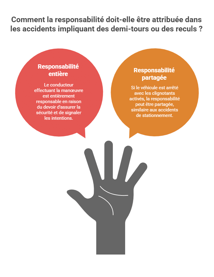 Comment la responsabilité doit-elle être attribuée dans les accidents impliquant des demi-tours ou des reculs ?
