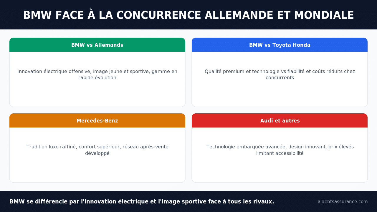 Comparaison SWOT de BMW avec Mercedes-Benz, Audi, Toyota, Ford et Honda