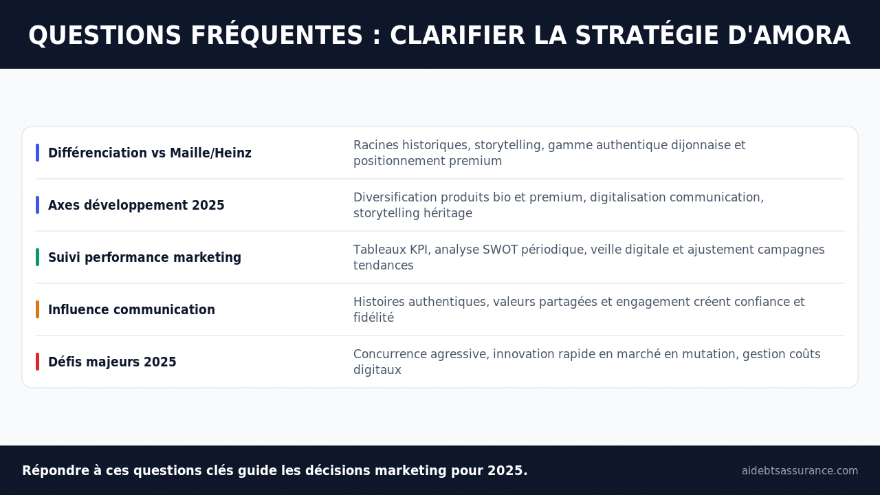 FAQ Amora distinction concurrents développement performance communication défis