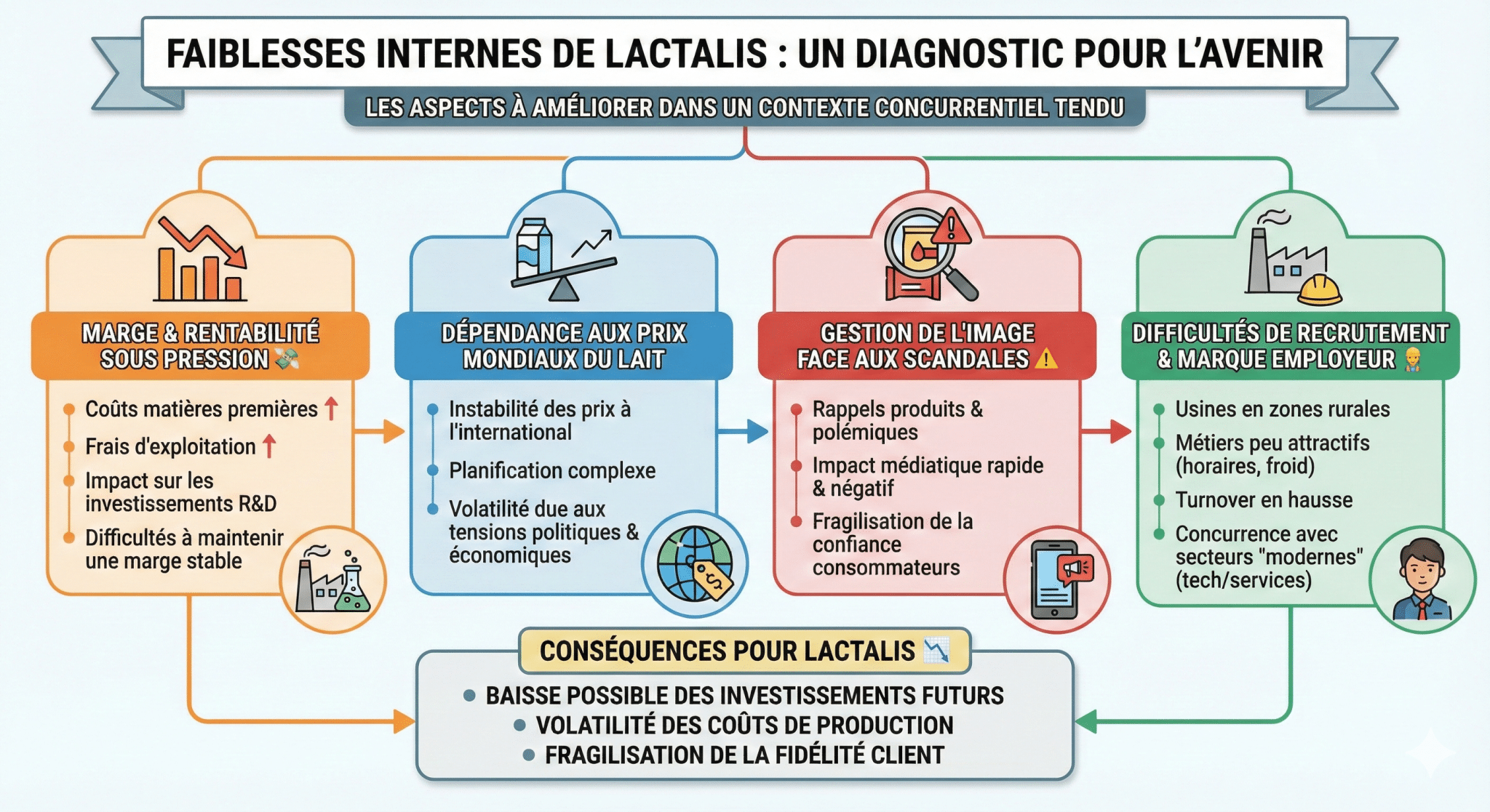 Faiblesses internes de Lactalis les aspects à améliorer dans un contexte concurrentiel tendu