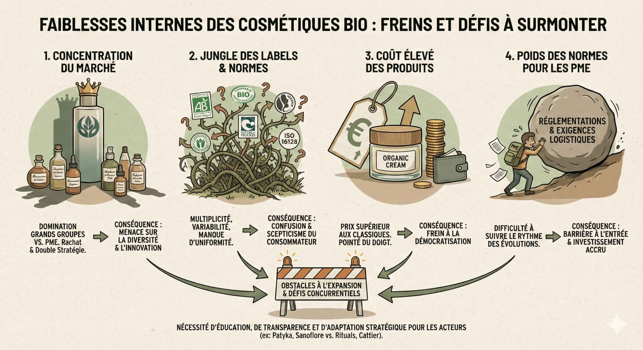 Faiblesses internes des produits cosmétiques bio  freins et défis à surmonter
