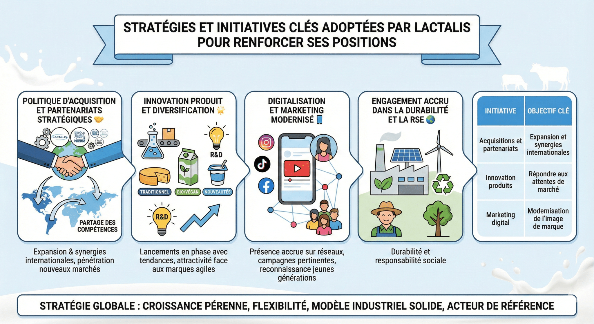 Stratégies et initiatives clés adoptées par Lactalis pour renforcer ses positions