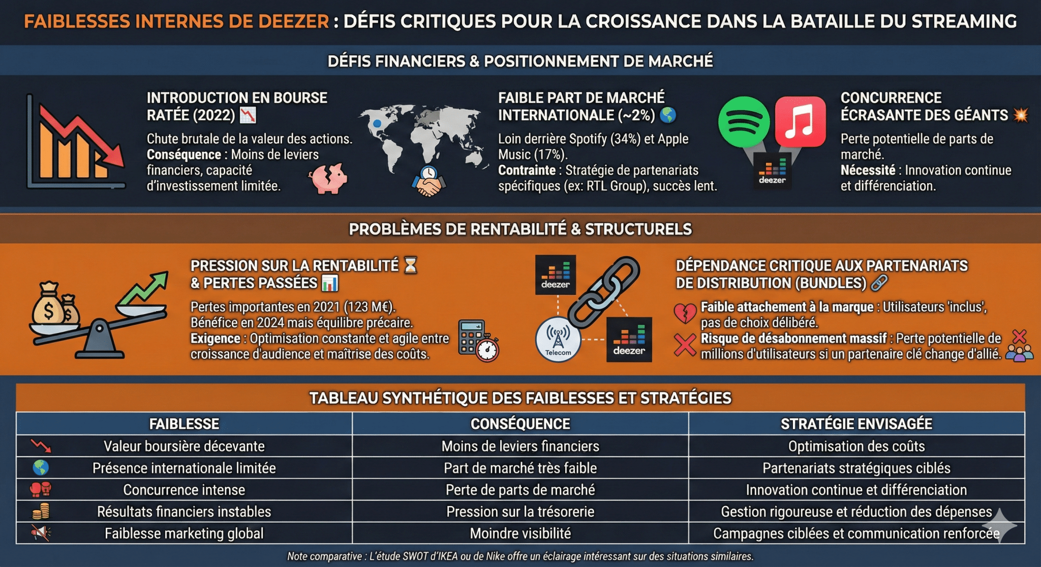 Faiblesses internes impactant la performance de Deezer  défis à relever pour gagner la bataille du streaming