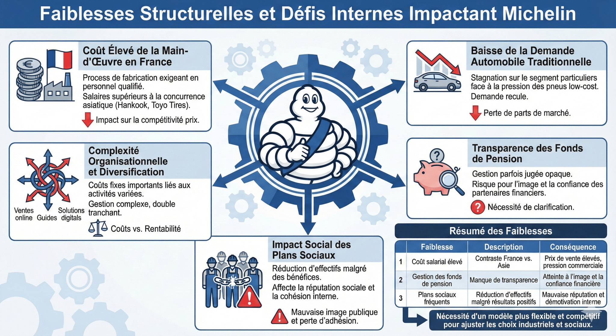 Faiblesses structurelles et défis internes impactant Michelin