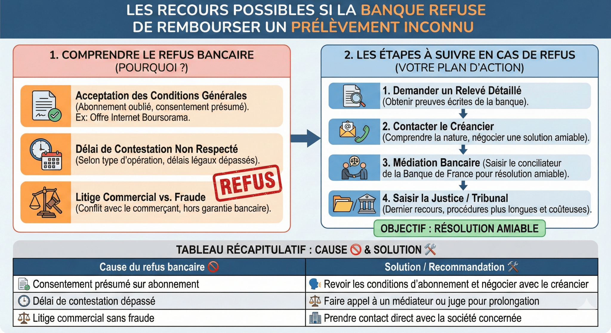 Les recours possibles si la banque refuse de rembourser un prélèvement inconnu