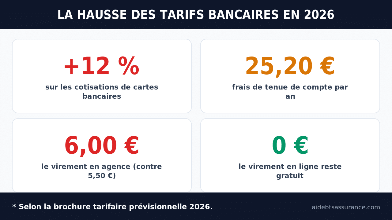 Infographie : hausse des tarifs bancaires La Banque Postale en 2026