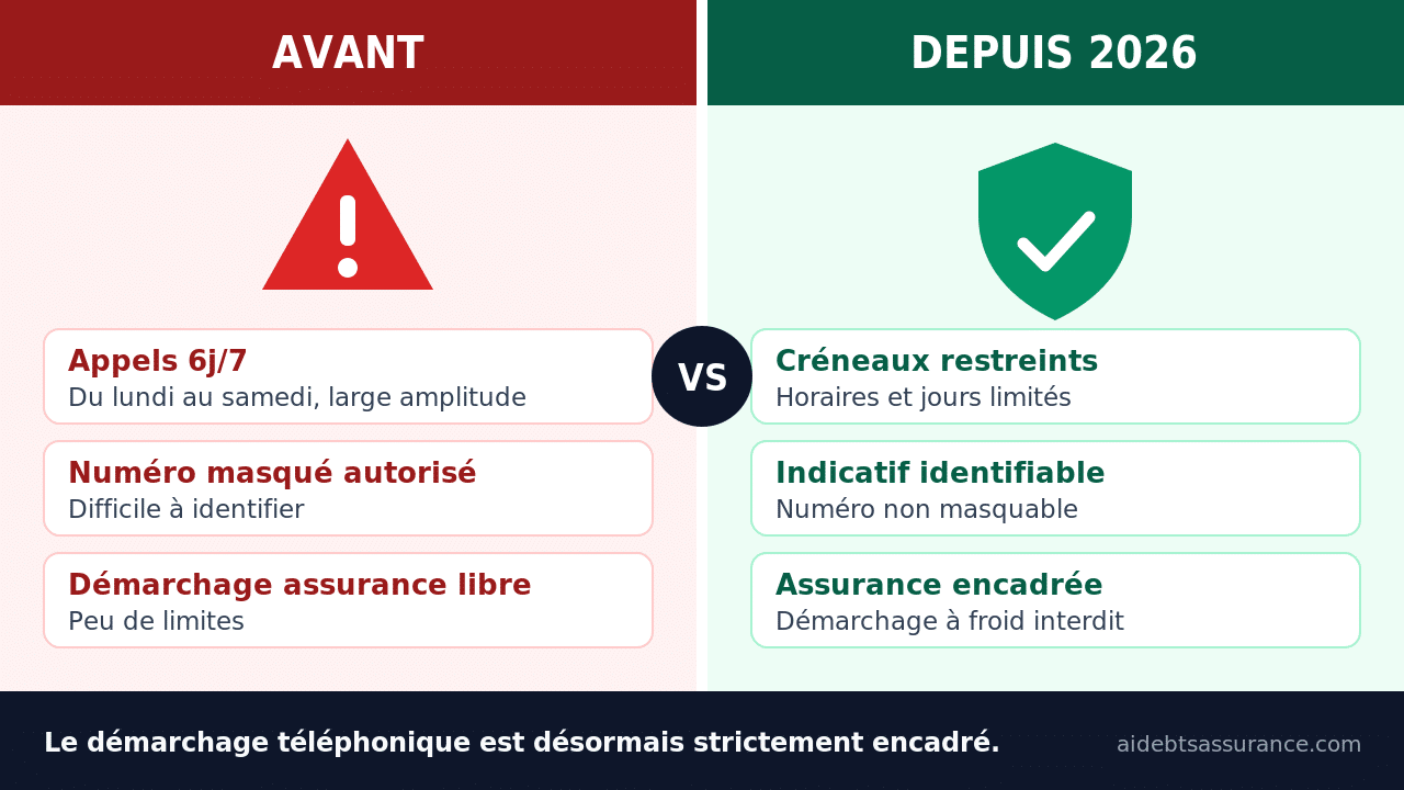 Infographie : réglementation 2026 du démarchage téléphonique, avant et après